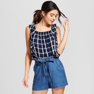 Universal Thread Blue Plaid Ruffle Top